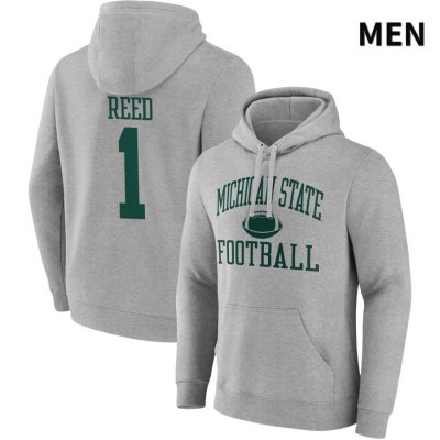 Men's Michigan State Spartans NCAA #1 Jayden Reed Gray NIL 2022 Fanatics Branded Gameday Tradition Pullover Football Hoodie JN32F18QE